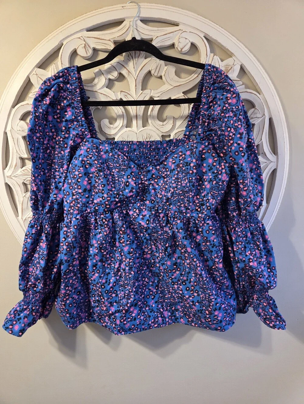 Lilly Pulitzer Preslee Babydoll Top Sz 14 Blue Flare Growl And Prowl.
